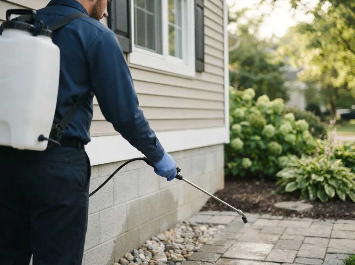 Pest control technician inspecting a home in Villa Grove, IL